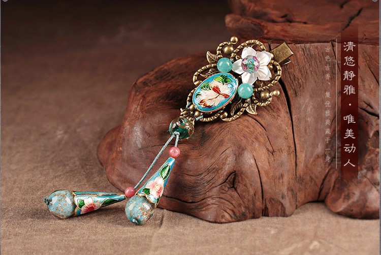 清悠靜雅幻香仙發(fā)夾，古典景泰藍(lán)發(fā)飾頭飾