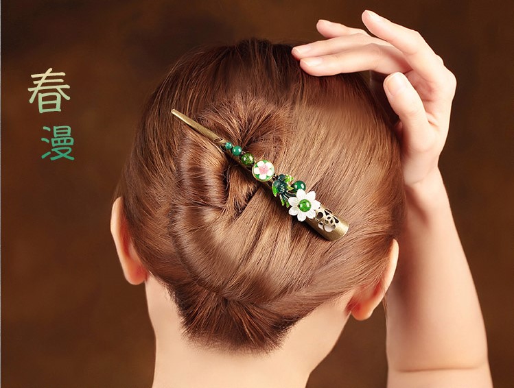 春意盎然發(fā)夾，古典盤發(fā)大發(fā)夾頭飾