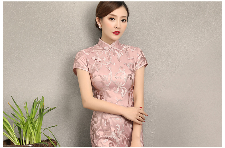 粉蕓蕾絲繡花旗袍，清新淡雅時(shí)尚旗袍裙