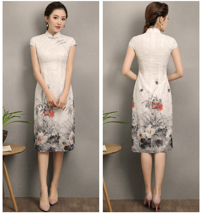 淡雅花容旗袍，復(fù)古時(shí)尚旗袍裙