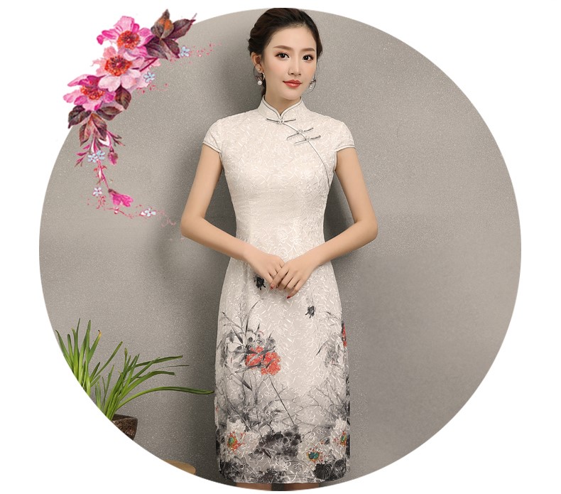 淡雅花容旗袍，復(fù)古時(shí)尚旗袍裙