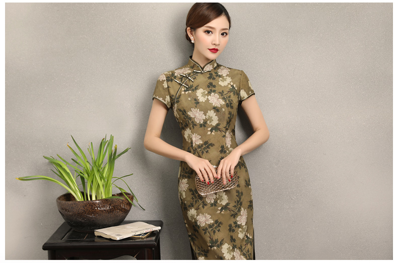 古韻美人旗袍，復(fù)古花香修身旗袍裙