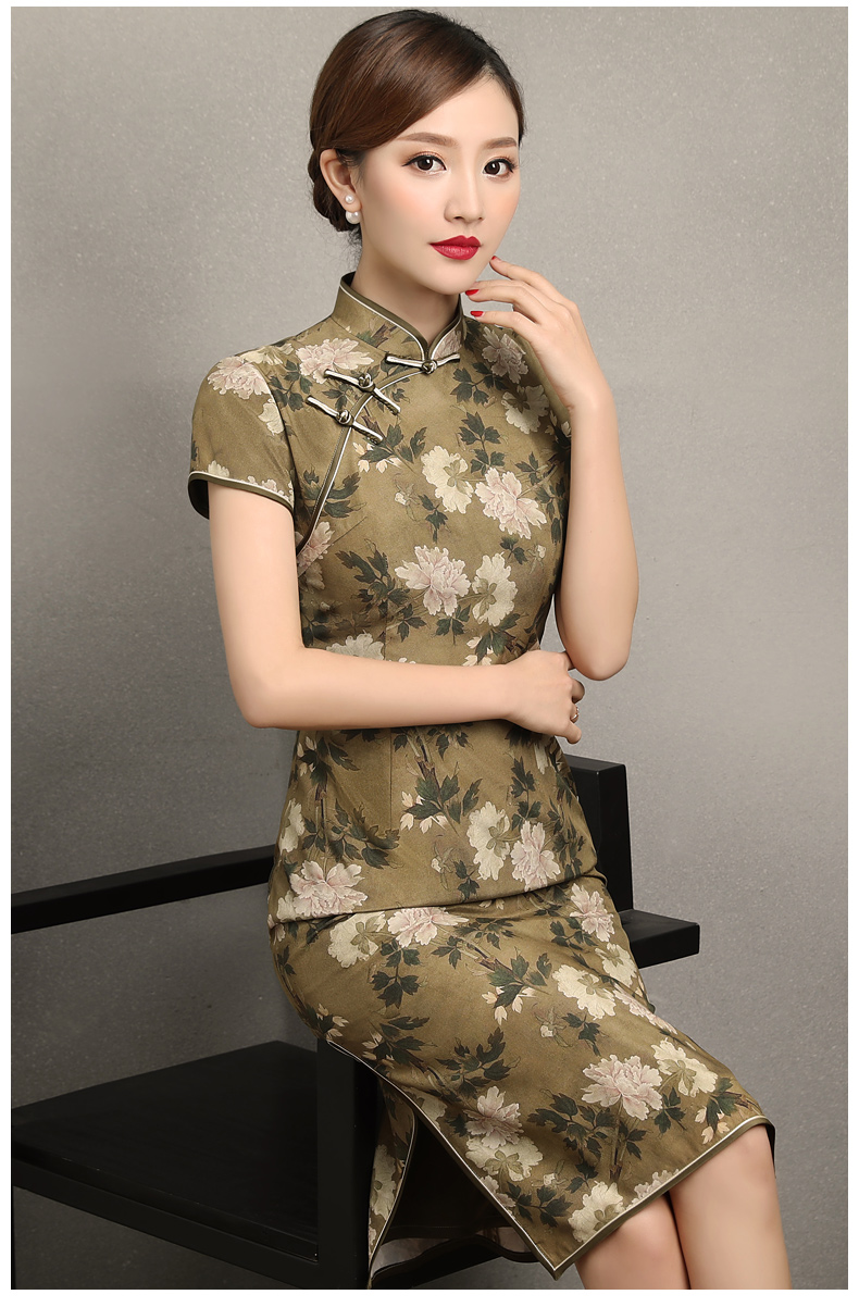 古韻美人旗袍，復(fù)古花香修身旗袍裙