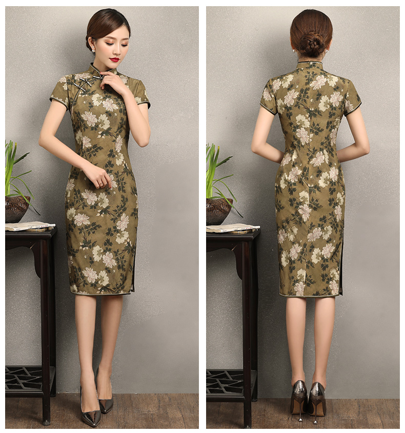古韻美人旗袍，復(fù)古花香修身旗袍裙