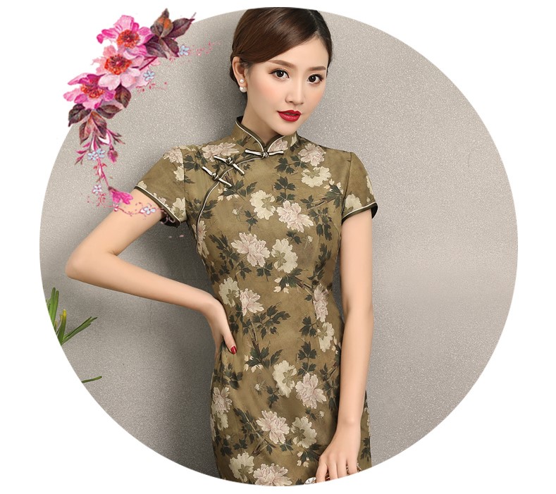 古韻美人旗袍，復(fù)古花香修身旗袍裙