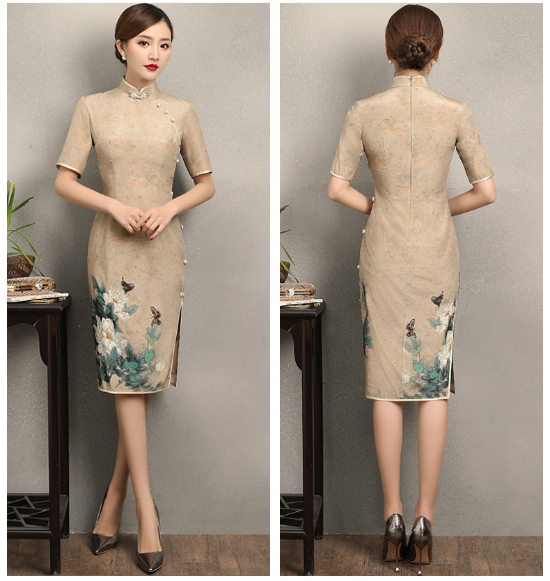 復古韻味旗袍，牡丹蝶香旗袍裙