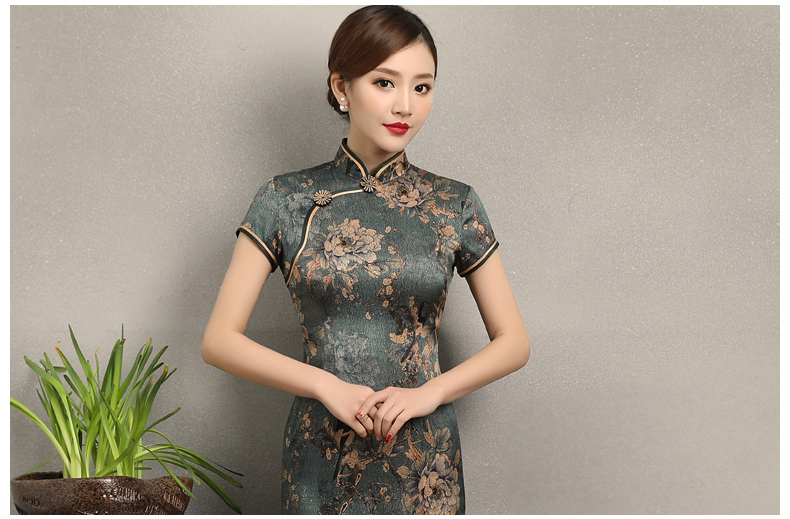 家佳樂文學(xué)花牡丹旗袍，復(fù)古典雅修身旗袍裙