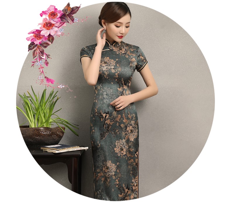 家佳樂文學(xué)花牡丹旗袍，復(fù)古典雅修身旗袍裙