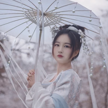 櫻落紛飛帶傘女生頭像，唯美古風真人頭像