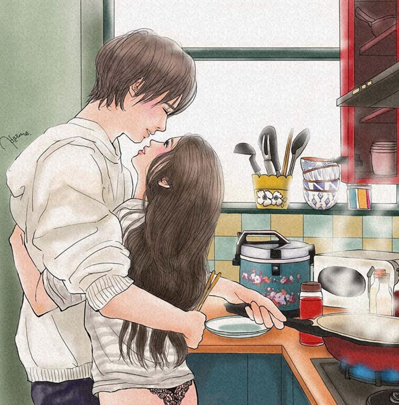 一組情侶情趣插畫，充滿誘惑的手繪插畫