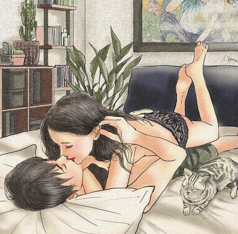 一組情侶情趣插畫，充滿誘惑的手繪插畫