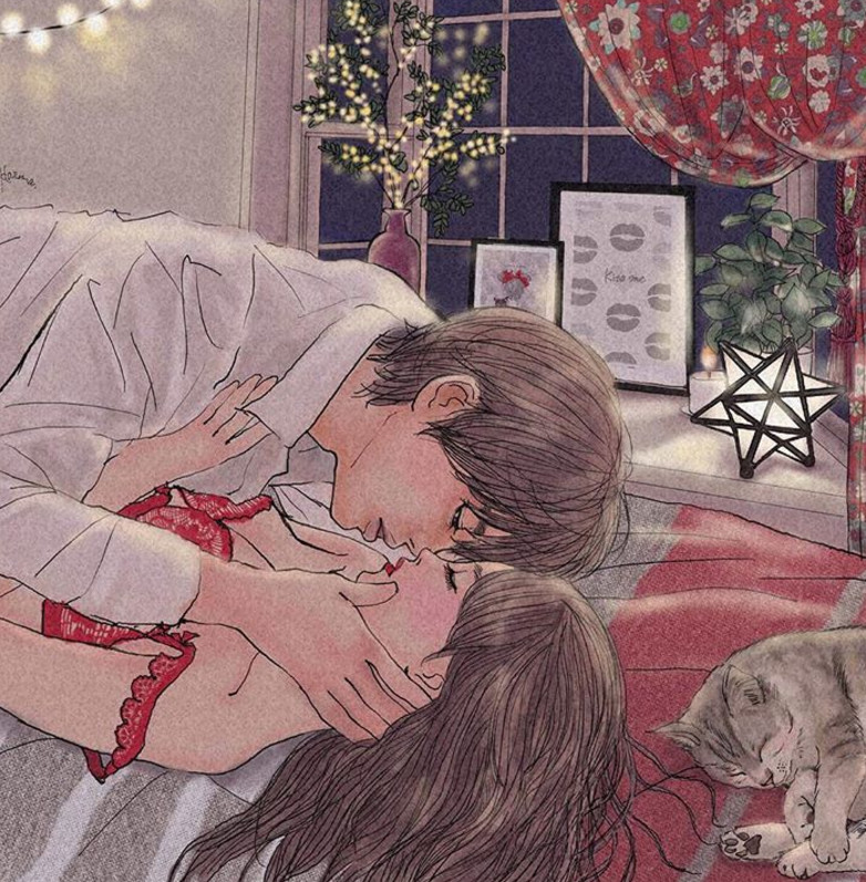 一組情侶情趣插畫，充滿誘惑的手繪插畫