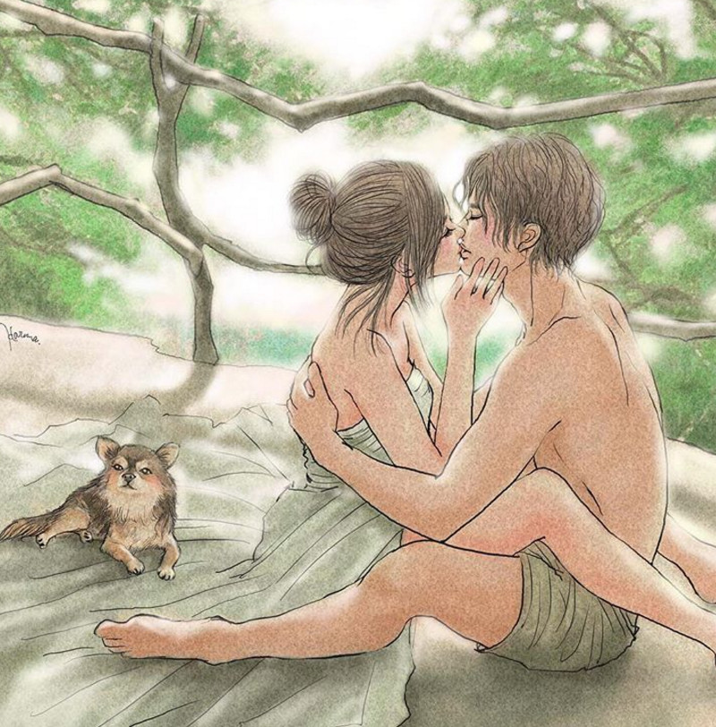 一組情侶情趣插畫，充滿誘惑的手繪插畫