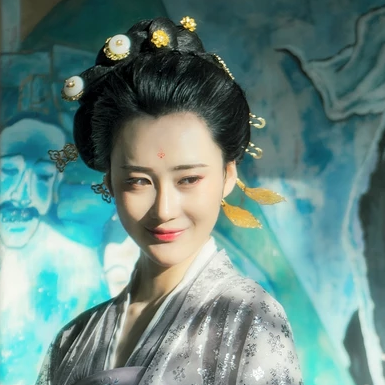 優(yōu)雅賞春帶團扇女生頭像，唯美古風真人頭像