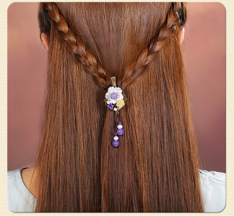 淡紫彩玉超仙發(fā)夾，古風貝殼花朵頭飾