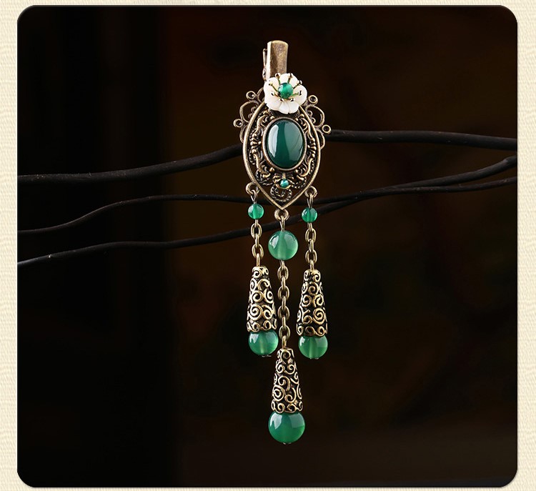 古風(fēng)古典流蘇發(fā)夾，翠綠民族風(fēng)頭飾