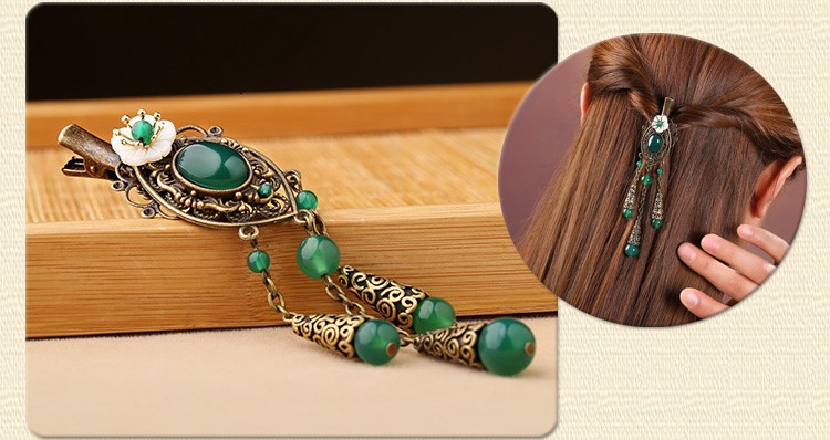 古風(fēng)古典流蘇發(fā)夾，翠綠民族風(fēng)頭飾