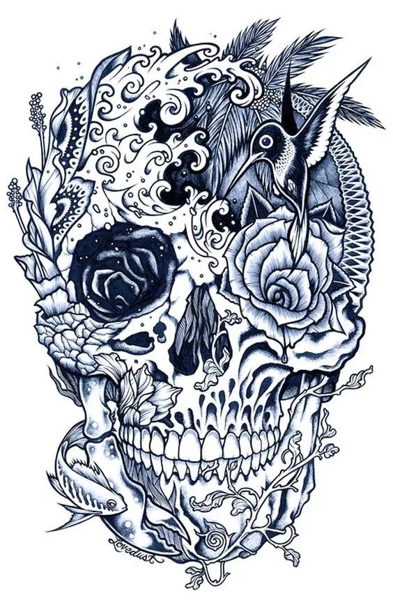 一組手繪骷髏頭插畫，猶如帶刺的玫瑰！