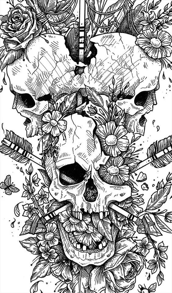 一組手繪骷髏頭插畫，猶如帶刺的玫瑰！