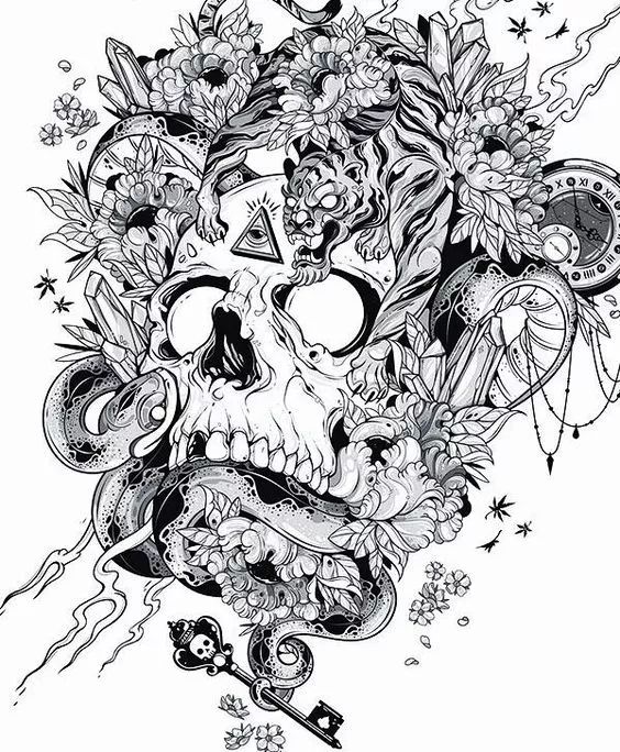 一組手繪骷髏頭插畫，猶如帶刺的玫瑰！