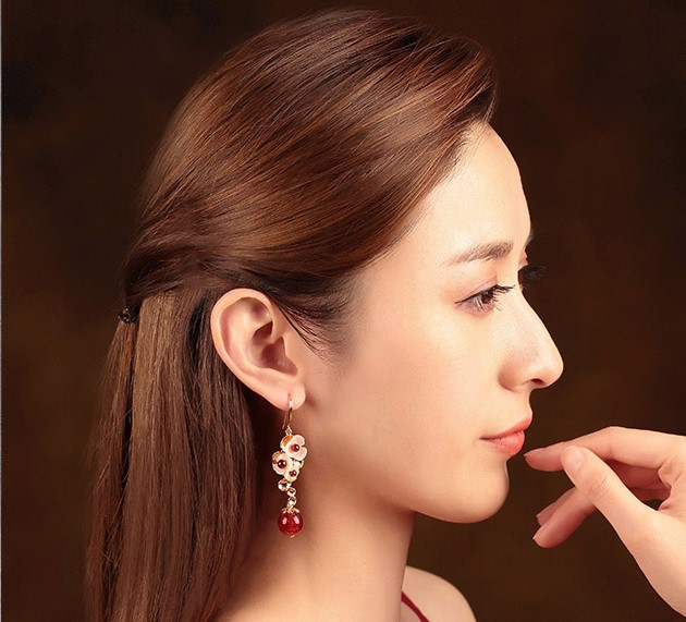 貝殼花朵琉璃吊墜耳環(huán)，古風氣質(zhì)嬌雅清新首飾