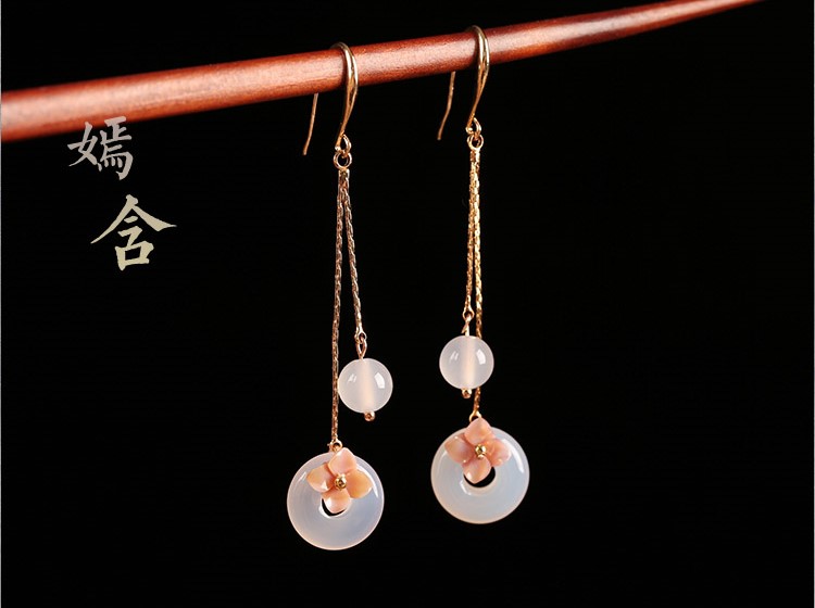 優(yōu)雅個(gè)性瑪瑙平安扣耳墜耳環(huán)，古風(fēng)長(zhǎng)款耳環(huán)