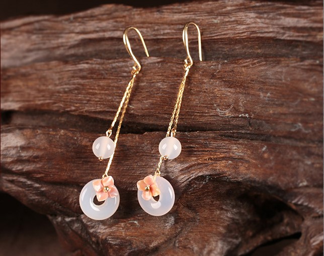 優(yōu)雅個(gè)性瑪瑙平安扣耳墜耳環(huán)，古風(fēng)長(zhǎng)款耳環(huán)