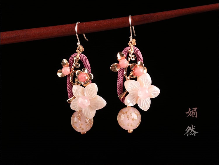琉璃貝殼耳墜耳環(huán)，古風嬌美耳環(huán)