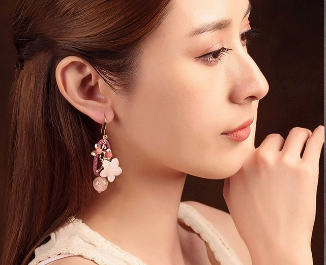 琉璃貝殼耳墜耳環(huán)，古風嬌美耳環(huán)