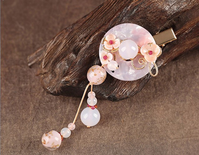 詩雅平安扣發(fā)夾，粉色浪漫桃花頭飾