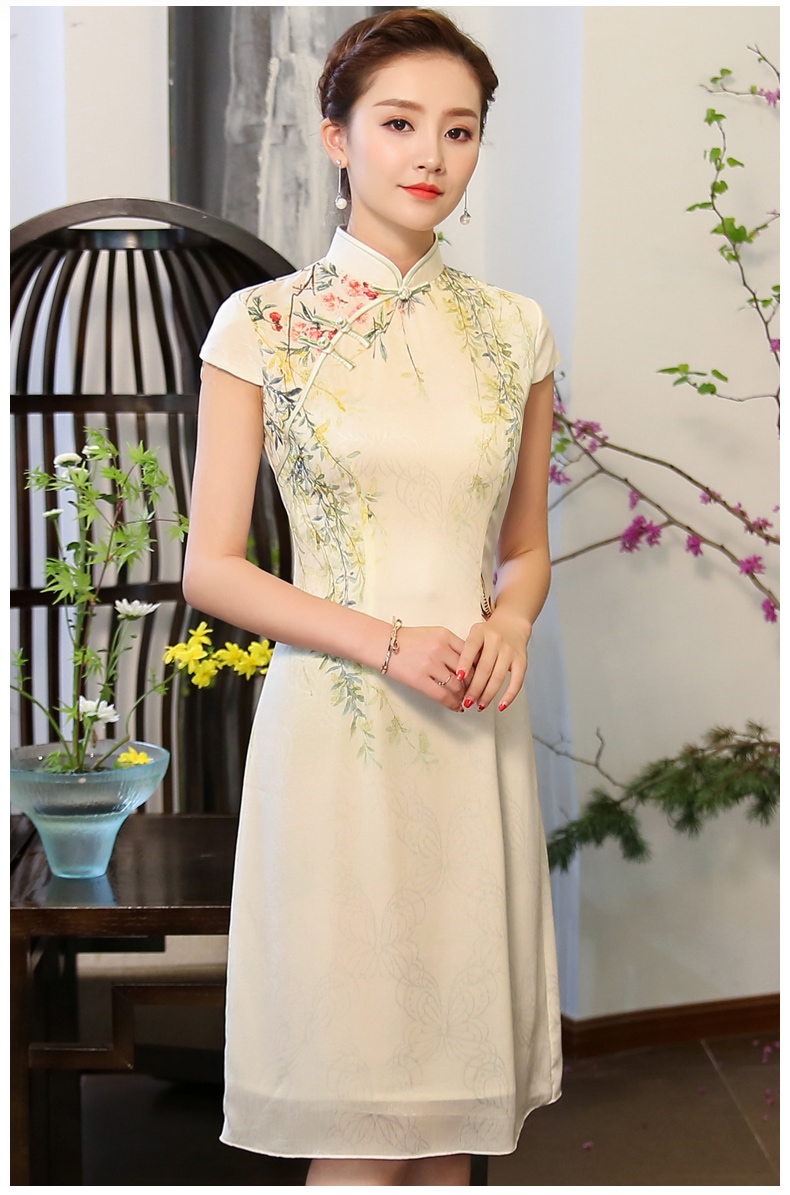 綠盈柳絲繡花旗袍，清新唯美旗袍裙