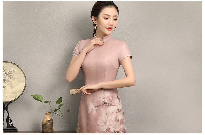 粉色玉蘭花旗袍，清新亮麗旗袍裙