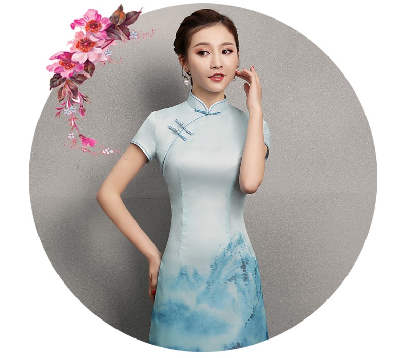 藍(lán)墨家佳樂文學(xué)旗袍，時尚中式旗袍裙