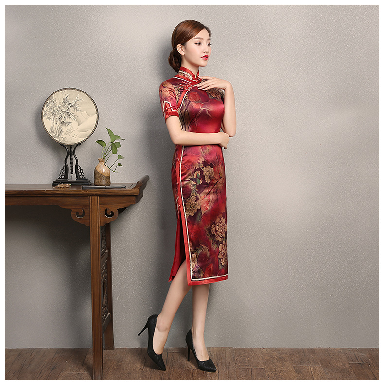 喜慶復(fù)古修身旗袍，時(shí)尚復(fù)古旗袍裙