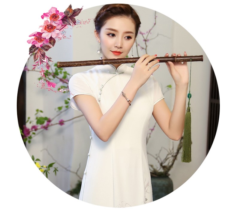 白玉嬌旗袍，復(fù)古素雅旗袍裙