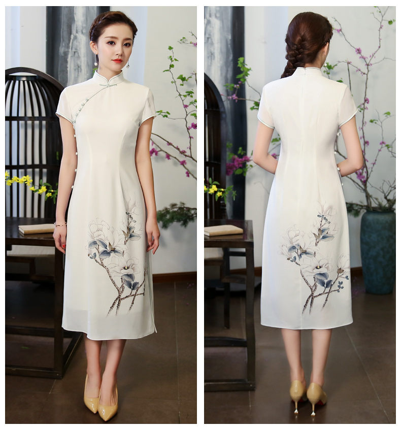 白玉嬌旗袍，復(fù)古素雅旗袍裙