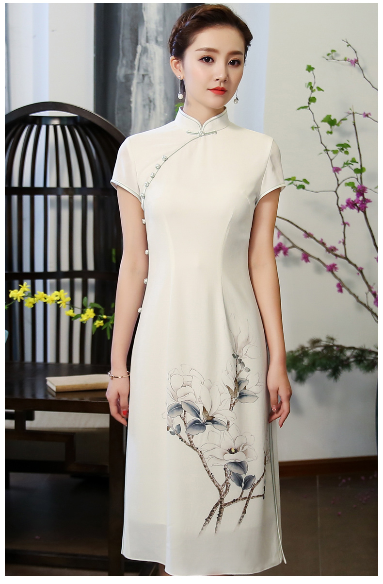 白玉嬌旗袍，復(fù)古素雅旗袍裙