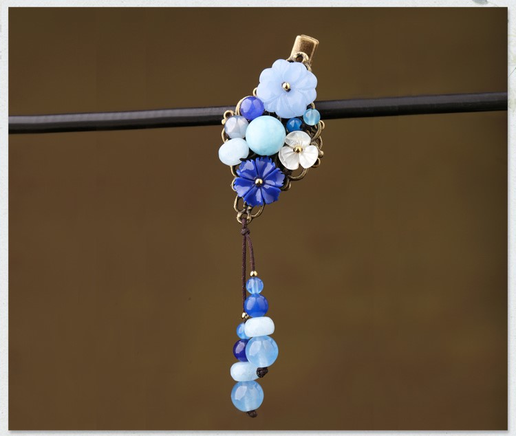 古風(fēng)藍(lán)色發(fā)夾，唯美優(yōu)雅頭飾