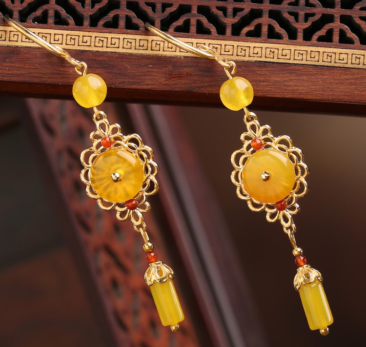 耀眼黃色瑪瑙耳環(huán)，氣質(zhì)高貴耳環(huán)
