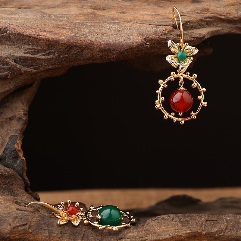 超仙不對(duì)稱吊墜耳環(huán)，復(fù)古瑪瑙耳墜耳環(huán)