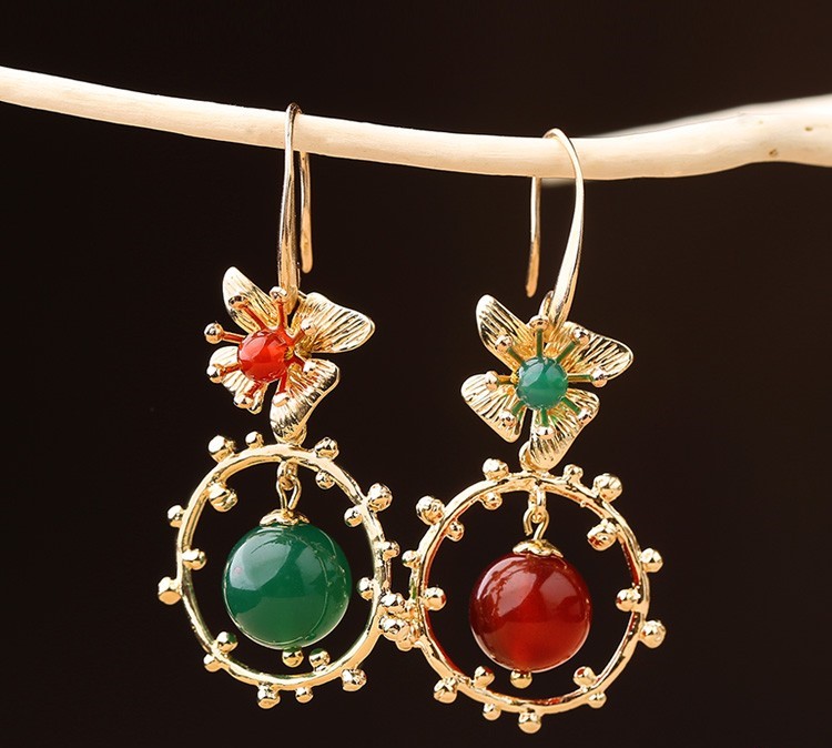 超仙不對(duì)稱吊墜耳環(huán)，復(fù)古瑪瑙耳墜耳環(huán)