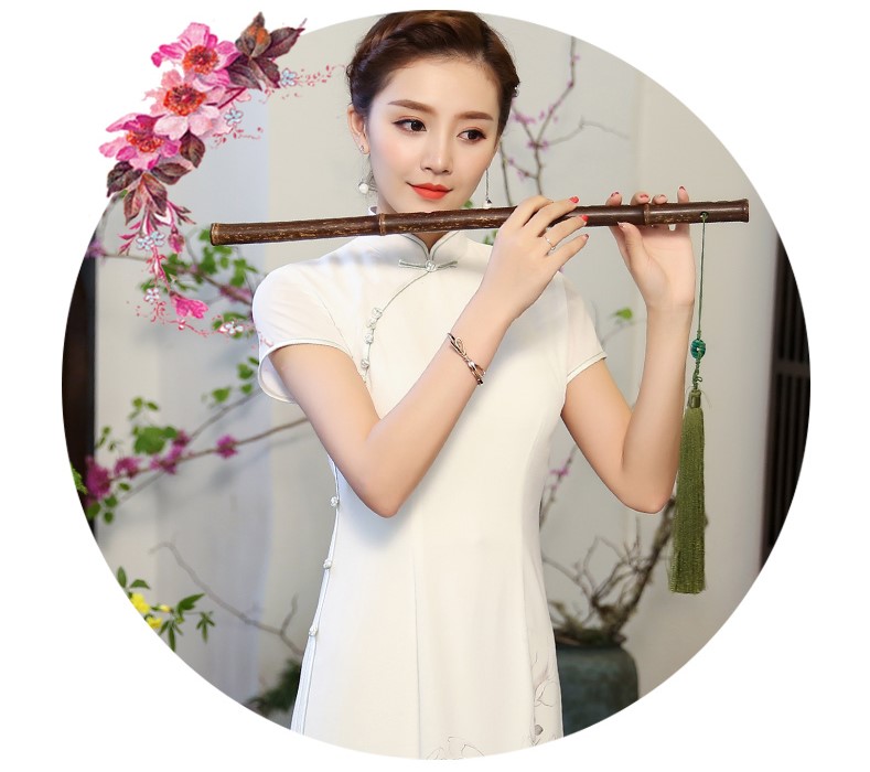 玉蘭花圖旗袍，素雅奧黛風(fēng)旗袍裙