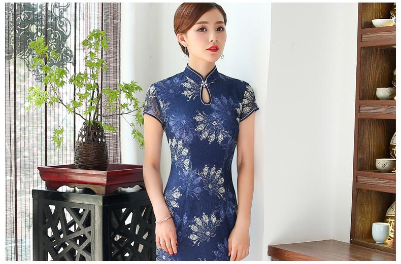 念花蕾絲旗袍，時尚魚尾旗袍裙