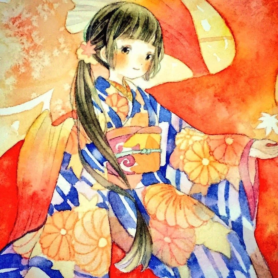 一組少女風(fēng)的日系水彩插畫：清新唯美萌妹紙