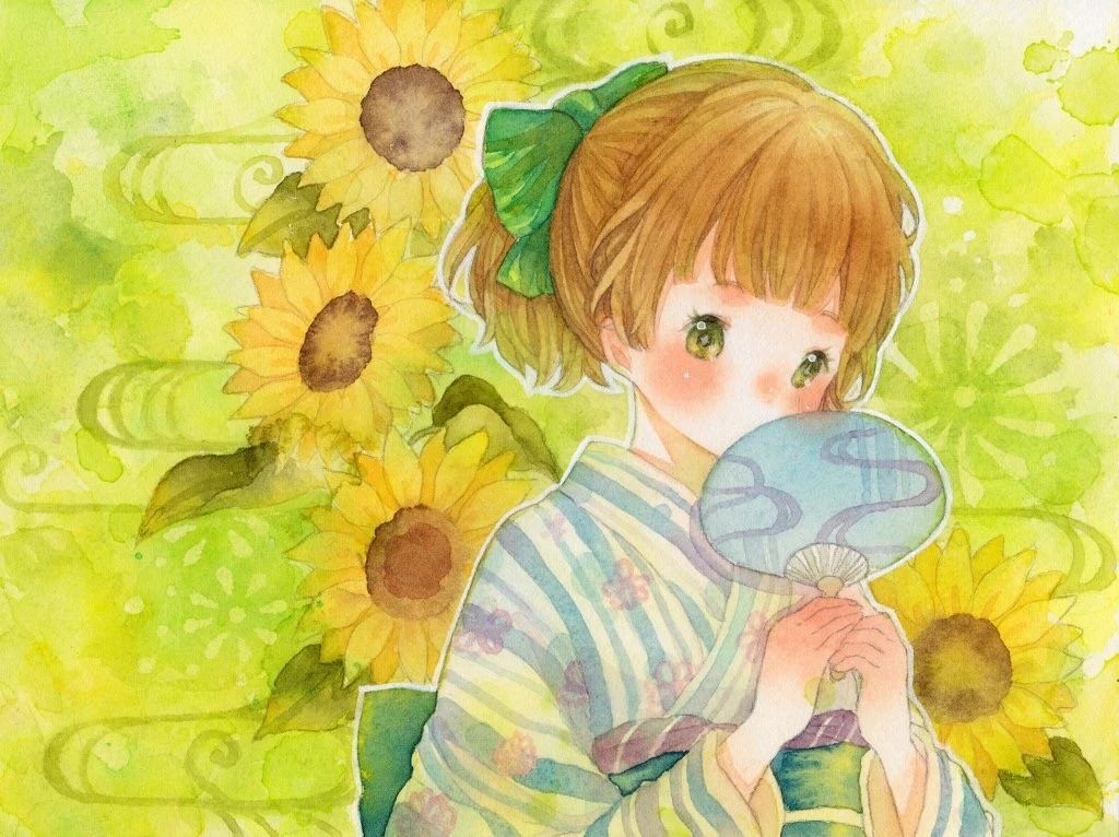 一組少女風(fēng)的日系水彩插畫：清新唯美萌妹紙