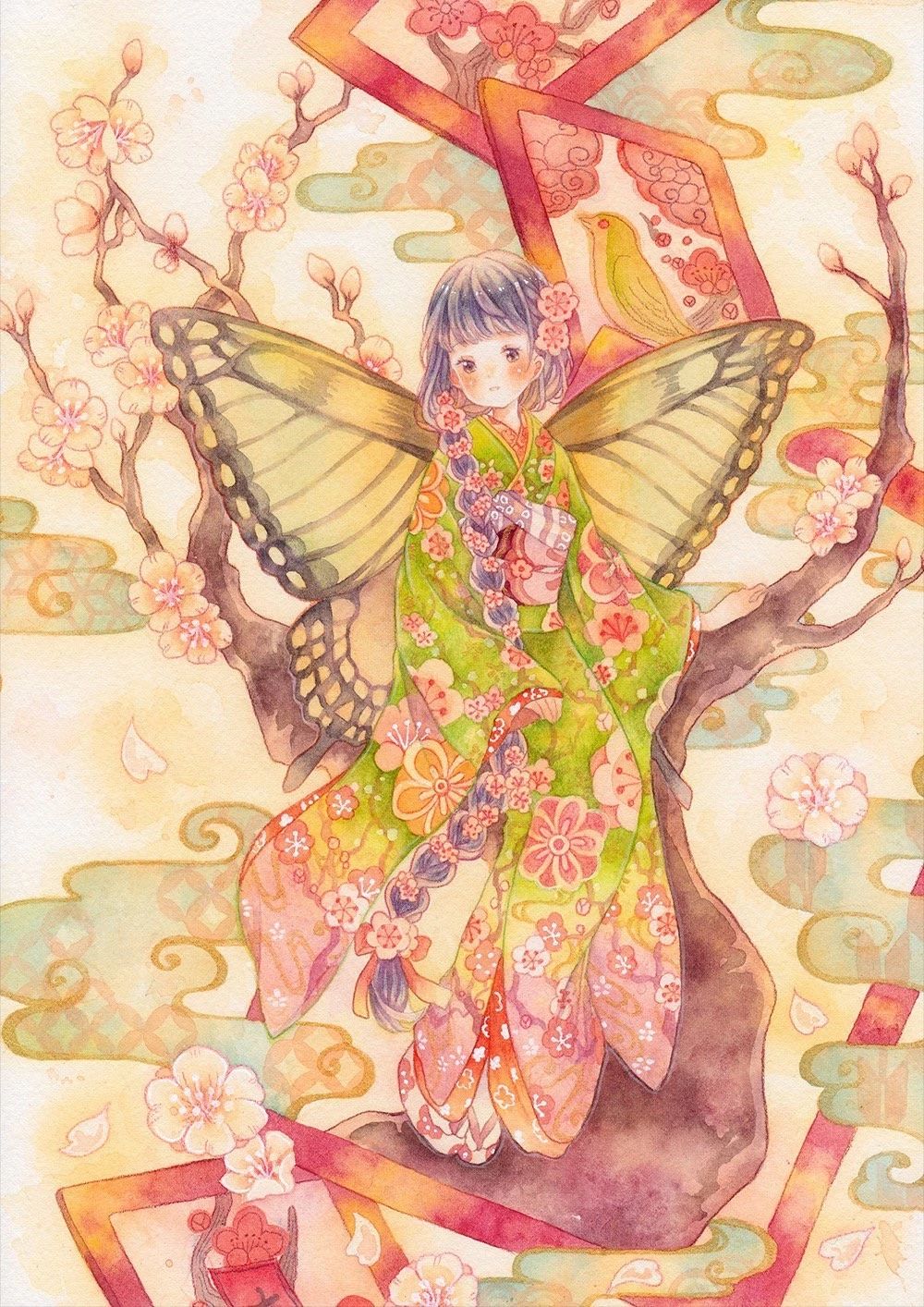 一組少女風(fēng)的日系水彩插畫：清新唯美萌妹紙