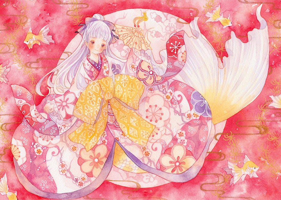 一組少女風(fēng)的日系水彩插畫：清新唯美萌妹紙