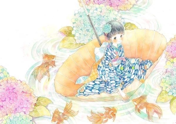 一組少女風(fēng)的日系水彩插畫：清新唯美萌妹紙