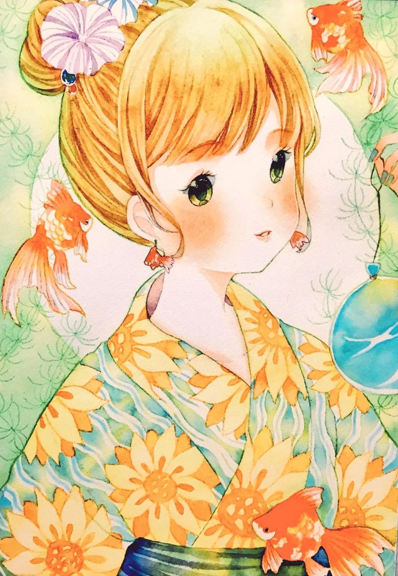 一組少女風(fēng)的日系水彩插畫：清新唯美萌妹紙