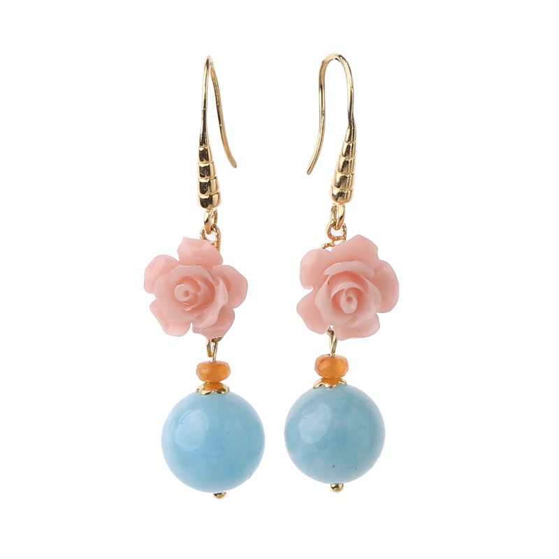 名媛氣質(zhì)花朵耳環(huán)，清新古風(fēng)粉藍(lán)雙色首飾